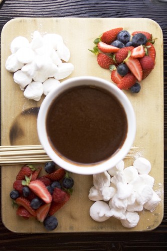 Chocolate Soup with fresh berries and house-made marshmallows