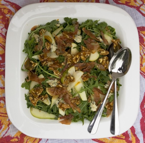 Pear, Blue Cheese and Rocket Salad with Walnut Praline