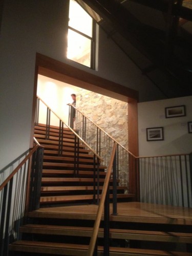 The welcoming staircase to the upstairs restaurant