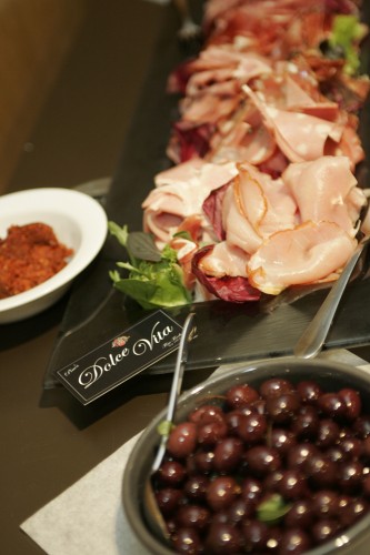 The charcuterie platter with olives