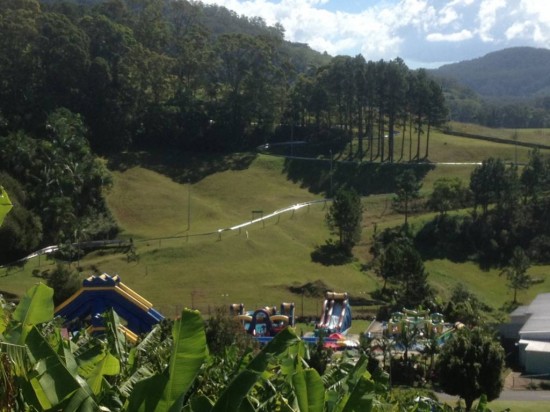 Water Park in the foreground, toboggan ride weaving down the hill