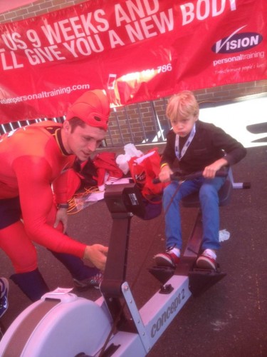Trying the rowing machines