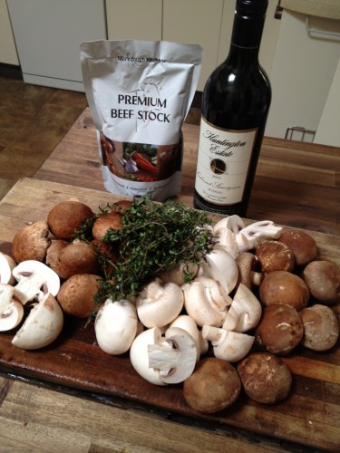The mushrooms, fresh thyme, red wine and beef stock 