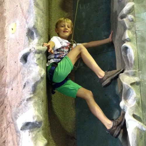 Halfway up 'the chimney' which is where you climb like you're climbing the door frames in your home - Alfie's had plenty of practise!