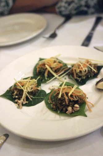 Minced Goat in young betel leaves $16.00