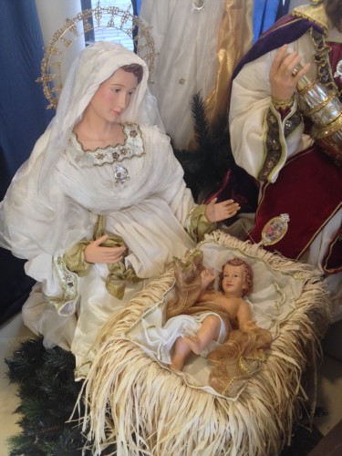 Mary looking a lot better just after childbirth than I did.  This nativity set is life-size.  
