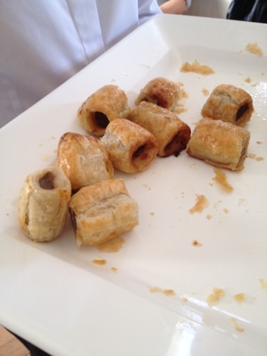 Tasty sausage rolls served with a spicy chutney