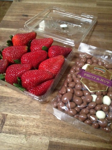 I didn't have time to make dessert so I bought some strawberries and some chocolate coated fruit and nuts - not a bad substitute! 