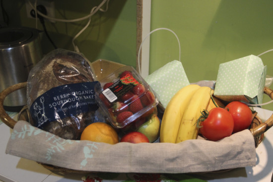 Complimentary fruit basket with ANZAC biscuits