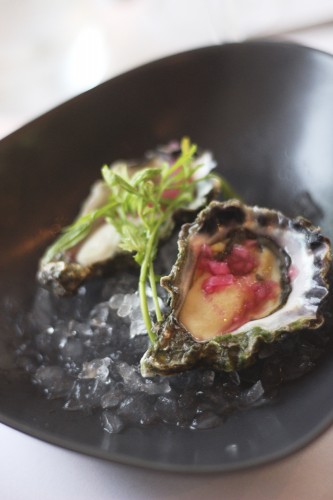 Clyde River Oysters with White Balsamic and Pink Shallots