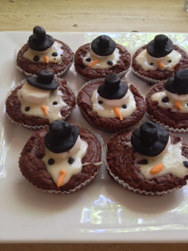 Tania's gorgeous chocolate brownies with melted snowmen 