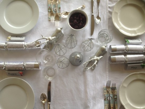 The table setting with cherry chutney