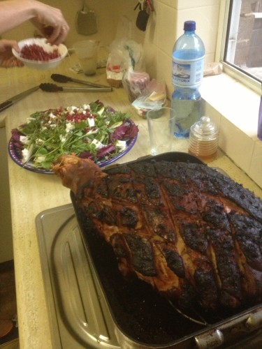 Pomegranate action and a slightly charred ham - it certainly wasn't as bad as it looks!