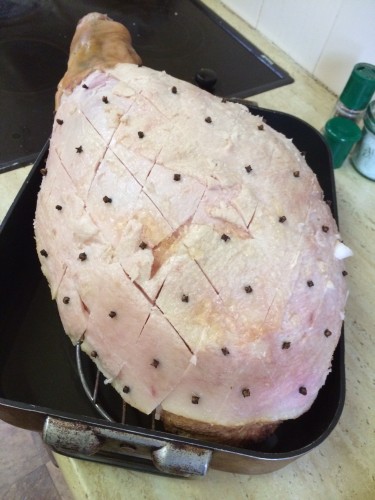 Ham about to go in the oven