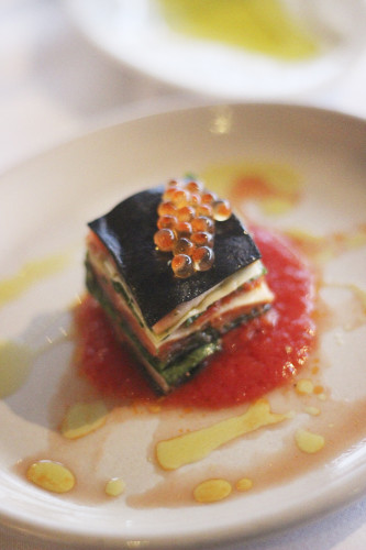 Cured ocean trout lasagna from The Restaurant, 1989