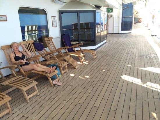 Reclining on Deck 3 - this is a deck where you can walk around the entire ship. 
