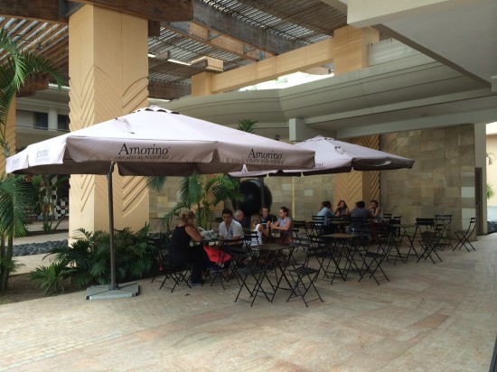 The seating area for the gelato store