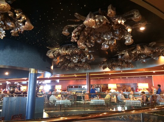 The busy ceiling of the Vista Dining Room