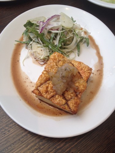 Slow-roasted pork belly with apple and fennel slaw and an apple relish:  $28.00 GF