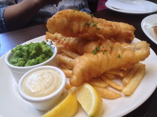 Beer battered Lakes Entrance Flathead Fillets with fries, mushy peas, lemon and tartare $28.00 