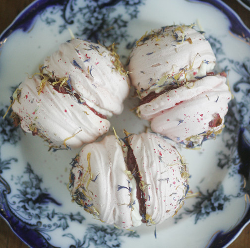 Rosewater Meringues with Raspberry Sauce and Cream