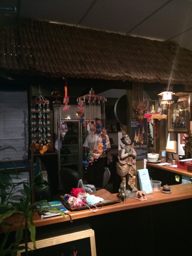 The thatched-hut bar inside the commercial premises 