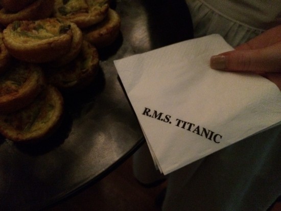All the cocktail napkins were stamped with 'RMS Titanic' 