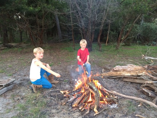 The fire the boys built by themselves