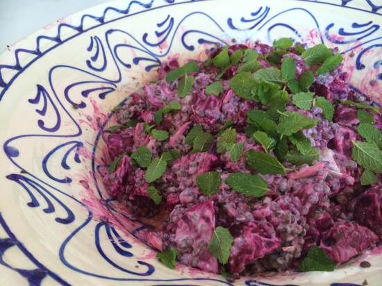 Beetroot and Du Puy lentil salad with yoghurt dressing