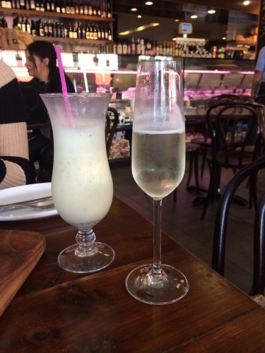 Passionfruit and mint smoothie $6.00.  Glass of Prosecco $12.00.  