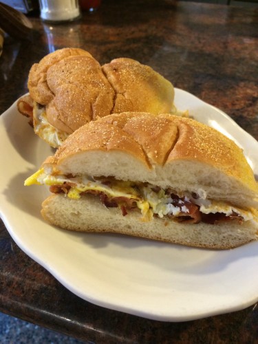 The egg and bacon roll $3.65