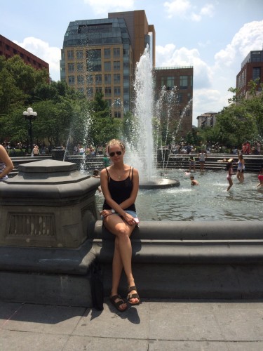 Sitting by the fountain at Washington Square