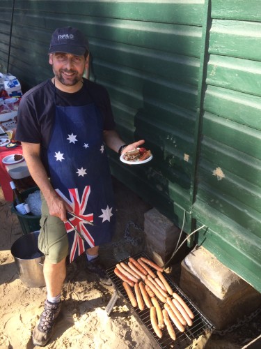 To BBQ sausages you must have a patriotic apron