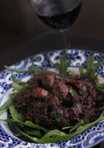 Beef cheeks with mushrooms and Asian spices