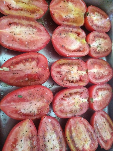 Roma tomatoes heading to the oven