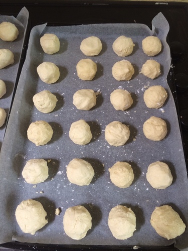 Tablespoons of mixture rolled into balls