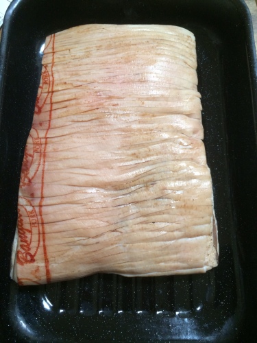 Rubbed with liquid smoke and getting ready to 'smoke' for 90 or so minutes