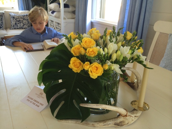 Fresh flowers and my little guy preferring to sit as far from me as possible