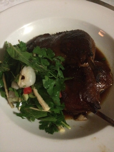 Confit duck with lychee, mint and ginger salad