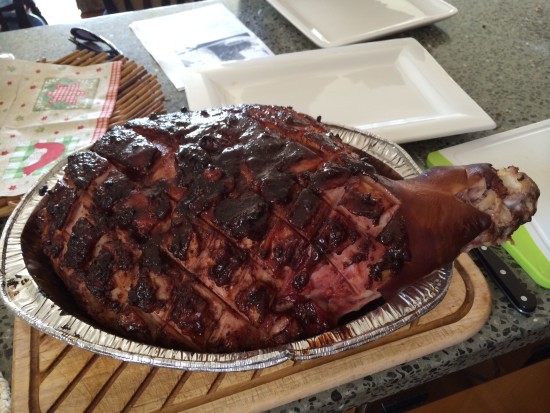 Glazed ham cooked in the BBQ