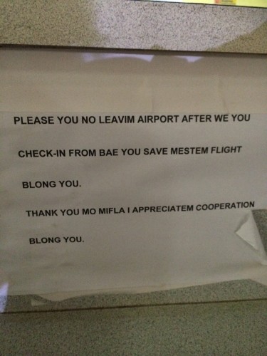 Sign at the check-in counter