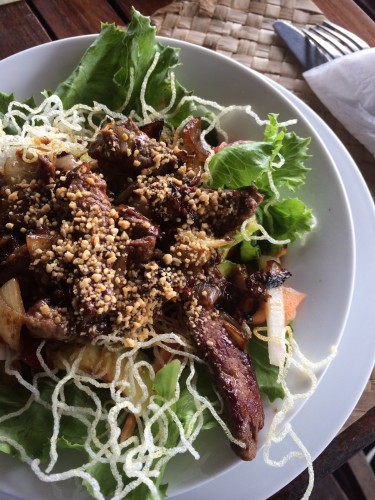 Thai Beef Salad with crispy noodles:  1,350 vt