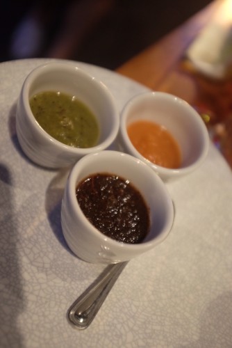 Complimentary Salsas - watch the red one!  