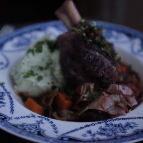 Lamb Shanks cooked in red wine