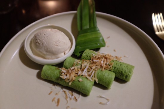 Pandan crepes with toasted coconut ice cream: About $5.00