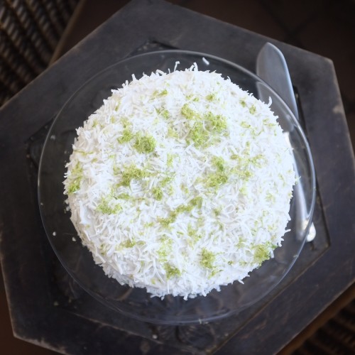 Sprinkled with shredded coconut and lime zest 