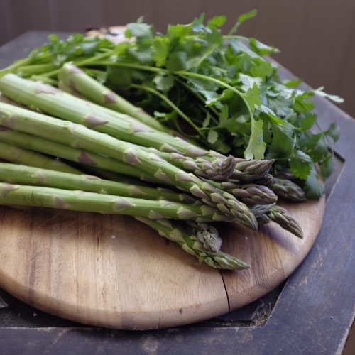 Snap off the woody ends of the asparagus