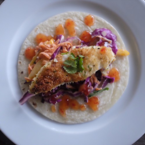 Crunchy fish tacos with Asian coleslaw
