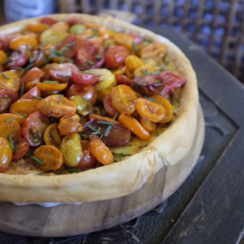 Roasted tomato and leek quiche